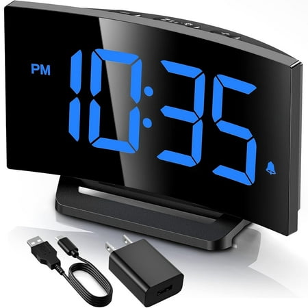 Mpow Digital Alarm Clock for Bedrooms, Large Numbers, Easy to Set Digital Clock with Modern Curved Design, 6 Levels Brightness, 3 Alarm Tones & 2 Volume, 9min Snooze, Battery Backup, 12/24H