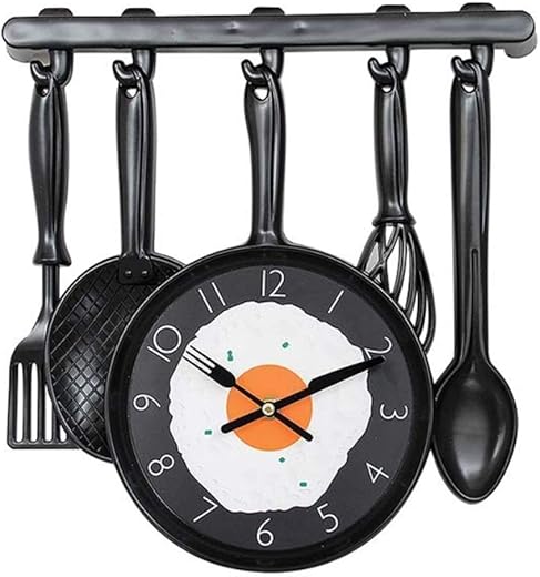 Muellery Kitchen Decorative Frying Pan Wall Mounted Clock with Fried Egg for Dinning Hall Restaurant Café TPCA54336-P