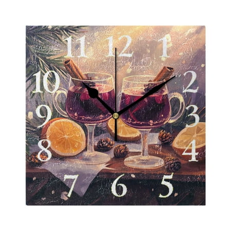 Mulled Wines Pine Cones Oranges Leaves Christmas Square Wall Clock Battery Operated Easily Read Black Pointer Home Decor for Living Room Bedroom 7.78 x 7.78