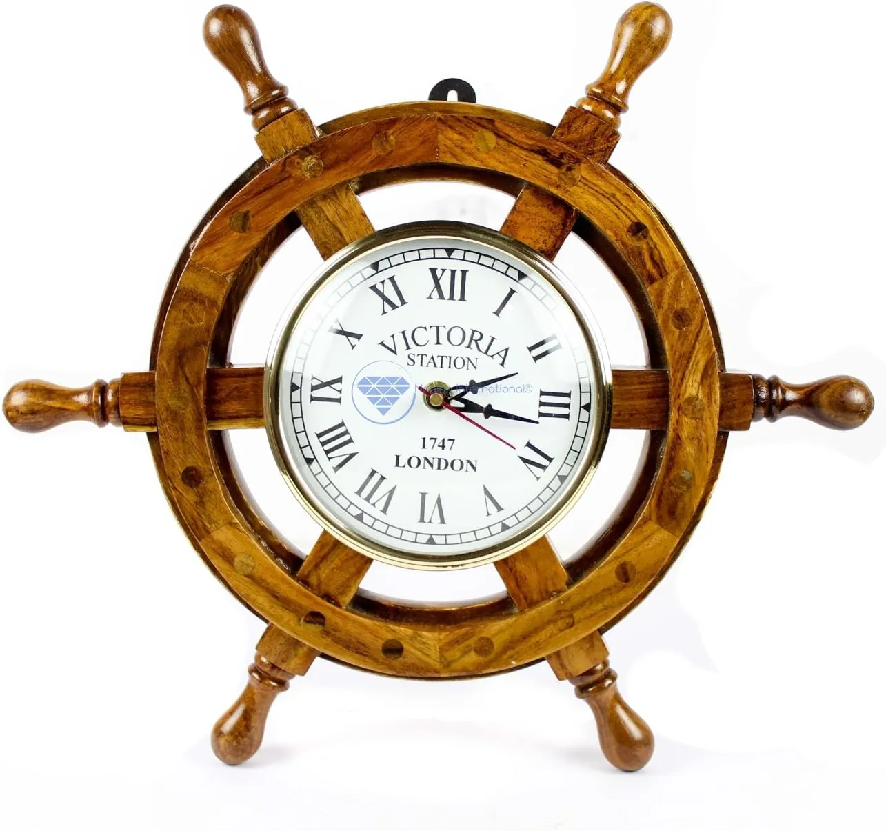 Nagina International Nautical Handcrafted Wooden Premium Wall Decor Wooden Clock Ship Wheels | Pirate's Accent | Maritime Decorative Time's Clock (12 Inches, Clock Size - 5 Inches)