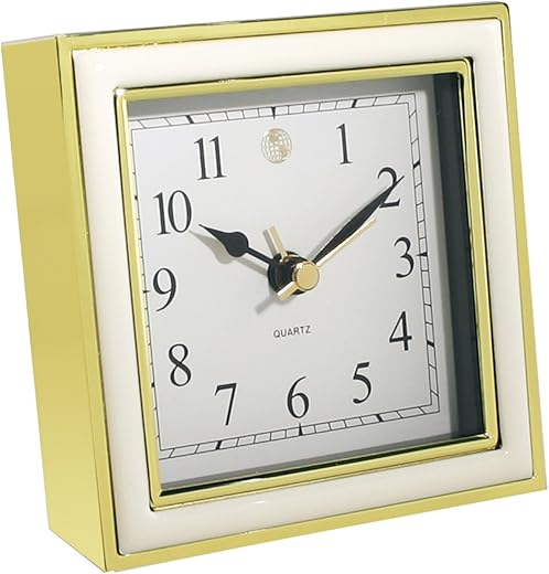 Natico 10-45888W Alarm Clock, White Enamel and Gold