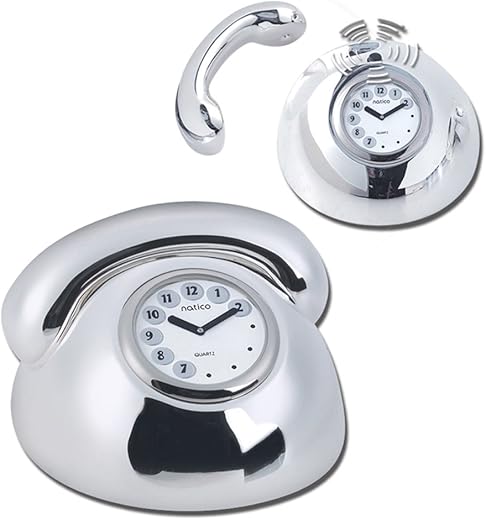 Natico Telephone Ringing Clock, Silver (10-1160)