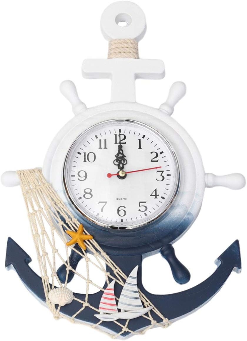 Nautical Decor Wall Clock Anchor Clock Mediterranean Style Boat Wheel Wall Clock Coastal Beach Theme Nautical Wheel Rudder Steering Decor Wall Hanging Clock Beach Clock