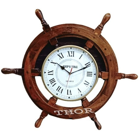 Nautical Ship's Steering Wheel Styled Clock 24 Exclusive Ship's Time Wall Decor