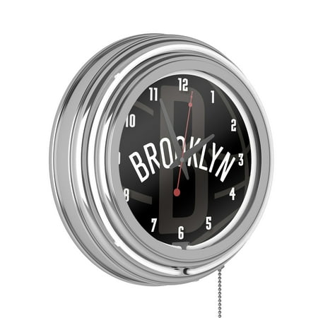 NBA Chrome Double Rung Neon Clock - Fade - Brooklyn Nets