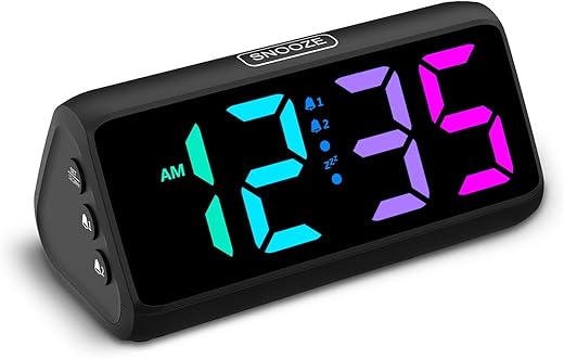 Netzu Loud Alarm Clock for Heavy Sleepers, RGB Alarm Clocks for Bedrooms Seniors Kids, Plug in Digital Clock with 5 Dimmers, 2 Alarms, 4 Volumes and Snooze