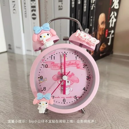 New Diy Sanrio Bell Alarm Clock Super Silent Cartoon Kt Cat My Melody Kuromi Anime Room Decoration Bedside Alarm Clock Gift