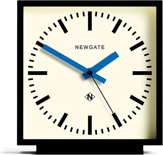 NEWGATE® Amp Silent Sweep Mantel Clock - 'No Tick' - A Modern Mantelpiece Clock - Clocks for Living Room - Office Clock - Desk Clock - Mantel Clocks (Matt Black case with Cream dial (Blue))