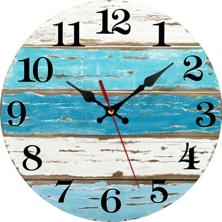 New Silent Non-Ticking Wall Clock Beach Themed Blue Wall Clocks Battery Operated