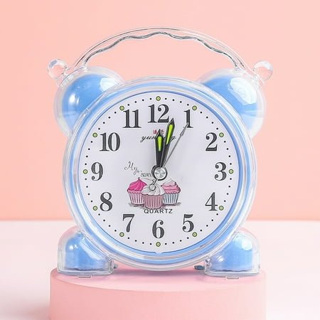 Newxiaaa Plasticalarm Clock For Kids, Portable Smart Desk Small Clock Metal Table Top Clock With Handle, Mechanical Alarm Clock, for Desk, Shelf (Blue)