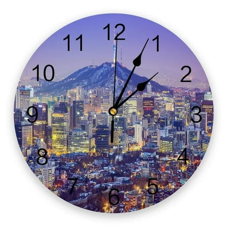 New York City Night Round Wall Clock for Home Decor Living Room No Ticking Sound Modern Creative Wall Clocks