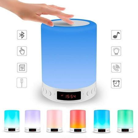 Night Light Bluetooth Speaker - Touch Sensor Control Bedside Table Lamp with Alarm Clock Wake Up Night Light with Warm White Light, Dimmable Color Changing RGB for Bedroom, Living Room, Nightstand