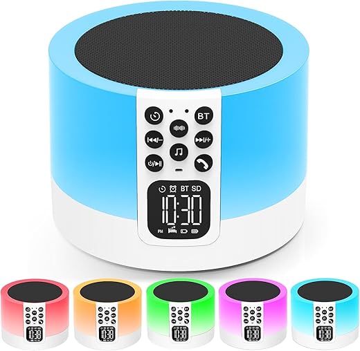 Night Light Bluetooth Speaker Alarm Clock, Sound Machine with White Noise, Touch Bedside Lamp for Bedroom, Dimmable Warm Light, 48 RGB Color Changing, Best Gifts for 10-15 Year Old Teenage Boys Girls