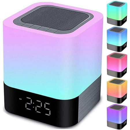 Night Lights Bluetooth Speaker, Alarm Clock Bluetooth Speaker Touch Sensor Bedside Lamp Dimmable Multi-Color Changing Bedside Lamp, MP3 Player, Wireless Speaker with Lights