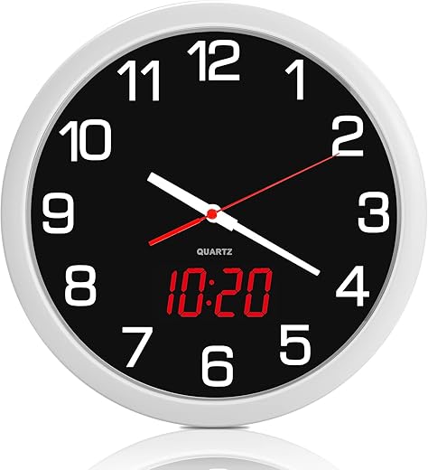 Night Light Wall Clock Battery Operated with LED Display, 12 Inch Silent Non-Ticking Quartz Wall Clock for Bedrooms, Classroom, Kitchen, Living Room