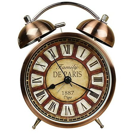 Nikauto Retro Alarm Clock, Vintage Room Clock Home Desk Table Lamp Clock with Ultra Mute Non Ticking Sweep Second Hand HD Glass Lens Battery Operated (Bronze)