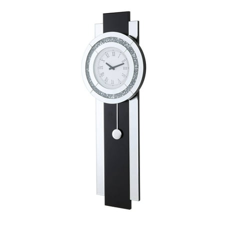 Noralie Wall Clock in Black, Mirrored & Faux Diamonds