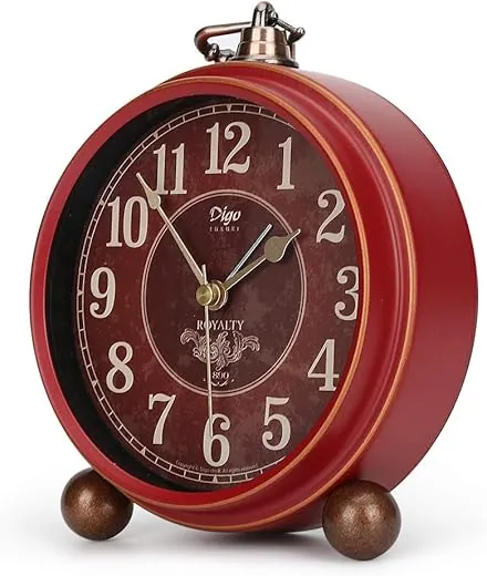 Number-one Classic Retro Alarm Clock, Red Vintage Non-Ticking Table Desk Small Alarm Clock, Battery Operated Silent Quartz Movement HD Glass for Bedroom Living Room Indoor Decoration