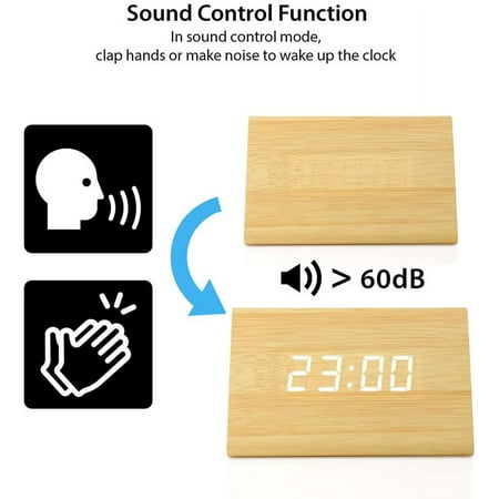 Oct17 Wooden Wood Clock, New Version Led Alarm Digital Desk Clock Adjustable Bright[1739]