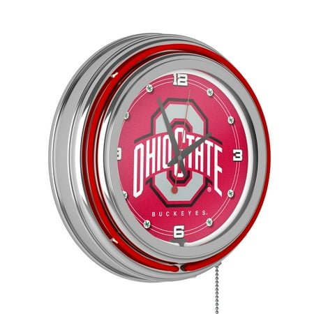 Ohio State University Logo Retro Neon Analog Wall Clock with Pull Chain