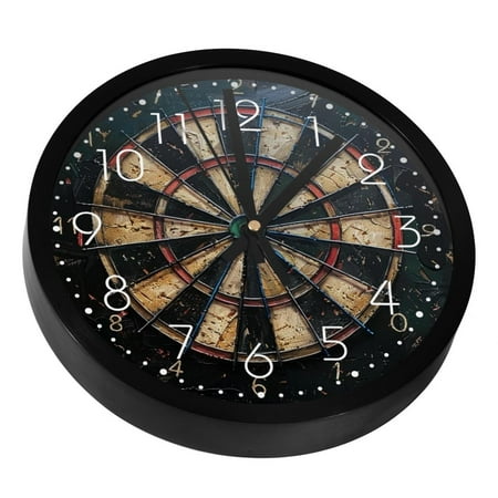 Old Dart Board Silent Wall Clock, Non Ticking Battery Operated 9.8 Inch Wall Clocks for Bedroom Kitchen Home Office School Art Decor