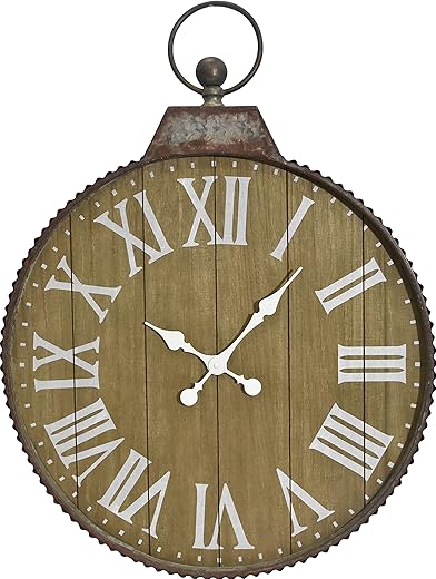 Oldtown 29 x 24 Hanging Ring Farmhouse Vintage Pocket Watch Country Style Wall Clock