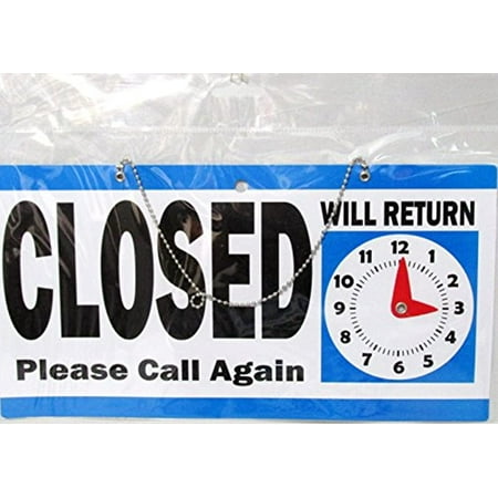 Open Closed Store Sign with Will Return Clock, Blue