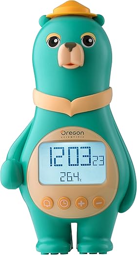 Oregon Scientific BC100A_G Model BC100 Big Bear Clock with Temperature and Calendar, LCD Display with Backlight, LEGO-like Feet for Placement on Any LEGO Base-plate, Green