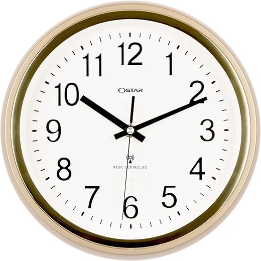 OSTAR Atomic Wall Clock, 11 Inch Round Battery Operated Clock (Gold)