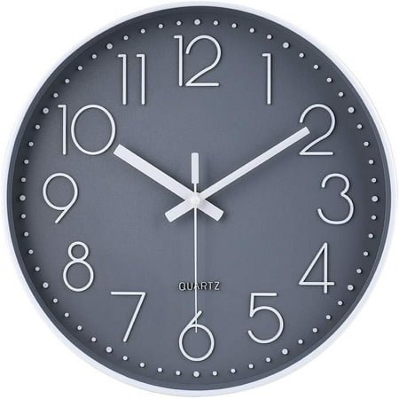 Oumers 12” Quartz Modern Silent Non-Ticking Gray Round Wall Clock with 3D White Numbers