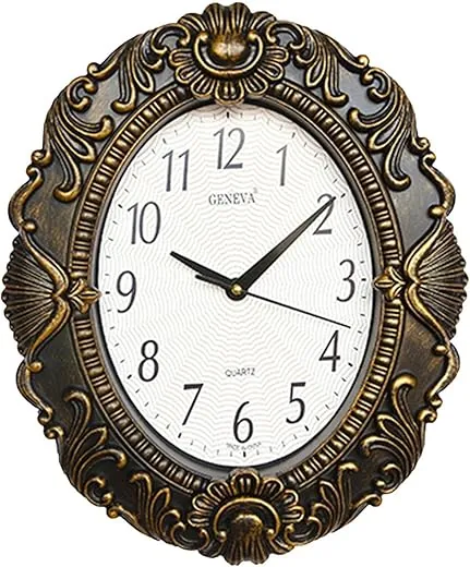 Oval Wall Clock, Modern Design with for Kitchen and Living Room Decor, Black Gold