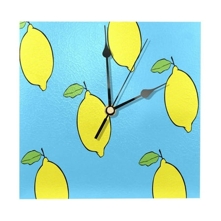 OWNTA Fruit Lemons Blue Pattern Wood Square Wall Clock, 7.87 in, Silent Non-Ticking, Classic Home Decor, Stylish Office Clock, Battery Operated, Gift Idea