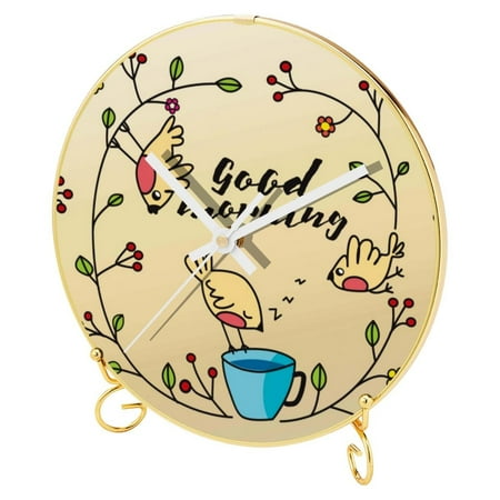 OWNTA Garden Bird Pattern Round Printed Wall Clocks with Hooks and Gold Stand: Silent, Non-Ticking Timepieces for Stylish and Peaceful Settings