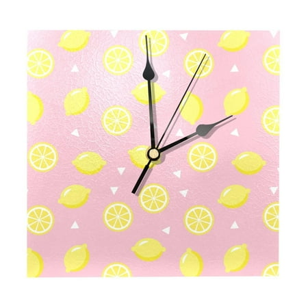 OWNTA Lemon Slice Pattern Wood Square Wall Clock, 7.87 in, Silent Non-Ticking, Classic Home Decor, Stylish Office Clock, Battery Operated, Gift Idea