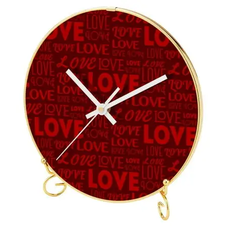 OWNTA Love Letter Pattern Red Pattern Round Printed Wall Clocks with Hooks and Gold Stand: Silent, Non-Ticking Timepieces for Stylish and Peaceful Settings