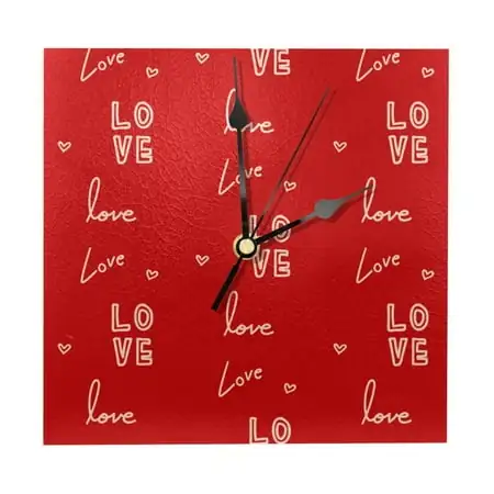 OWNTA Love Letter Pattern Wood Square Wall Clock, 7.87 in, Silent Non-Ticking, Classic Home Decor, Stylish Office Clock, Battery Operated, Gift Idea