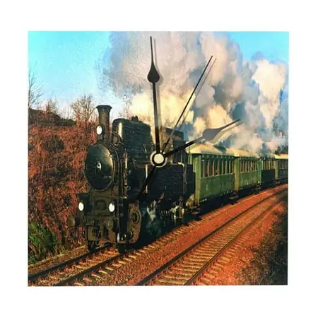 OWNTA Vintage Train Steam Locomotive (2) Pattern Wood Square Wall Clock, 7.87 in, Silent Non-Ticking, Classic Home Decor, Stylish Office Clock, Battery Operated, Gift Idea