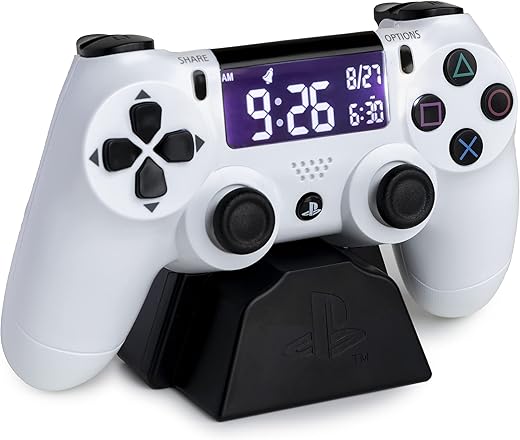 Paladone PlayStation Digital Alarm USB Reverse LCD with Backlight, White PS5 Controller Design, Use D Pad & Buttons to Control & Set Clock, Gamer Decor, PlayStation 5 Gaming Desk Accessories