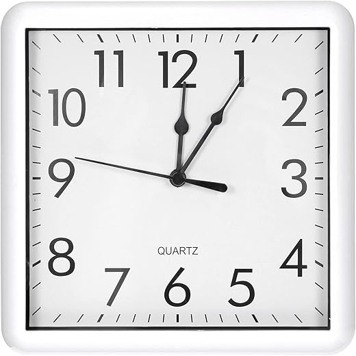 PATIKIL 9x9 Inch Wall Clock, Quartz Battery Operated Silent Non-Ticking Square Wall Clocks for Office Bedroom Decorative, White