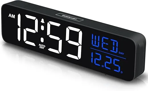 Peakeep Large Display Digital Alarm Clock for Bedrooms, Desk Table Clocks for Living Room Office, Loud for Heavy Sleepers Adults, Dimmable Plug in Electric Clock with Date Day of Week Temp Auto DST