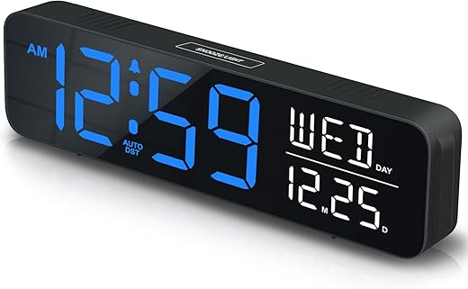 Peakeep Large Display Digital Alarm Clock for Bedrooms, Desk Table Clocks for Living Room Office, Loud for Heavy Sleepers Adults, Dimmable Plug in Electric Clock with Date Day of Week Temp Auto DST