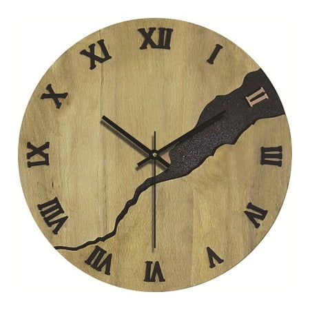 Pebbuoy 12 Inch Simple Quiet Wall Clock Vintage Rustic Silent Sweep Movement Round Wood Grain Clock Home Decoration