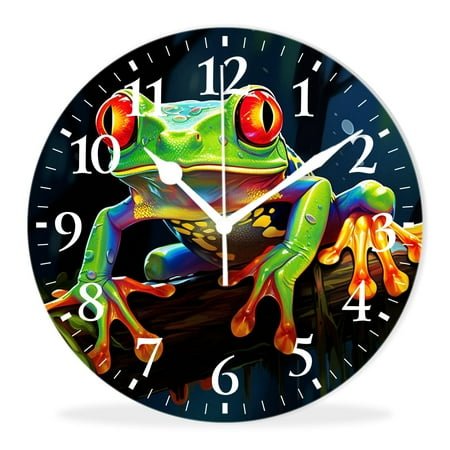 Personalized Analog Clock Non-Ticking Silent Wall Clocks Battery Operated Clocks with Picture Decorative for Living Room-A Red-Eyed Tree Frog Sitting on its Branch(10inch)