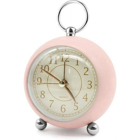 (Pink) Retro Analog Alarm Clock, Twin Bell Alarm Clock No Tick, Retro, Battery Operated, Quartz Desk Clock with Nightlight, for Kids, for Deep Sleep