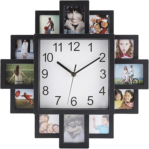 Plastic Wall Clock Photo Frame Black Modern Home Decor Living Room Decoration Wall Clock 2 in 1 Plastic Wall Mounted Photo Frame Clock Picture Collage 12 Pictures Display