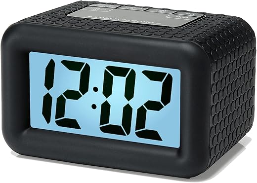 Plumeet Digital Alarm Clock Kids Alarm Clock with Snooze and Backlight - Simple Travel Clocks Large LCD Display - Loud Alarm Clock for Bedroom - Battery Powered(Black)