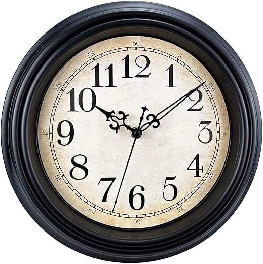 Plumeet Extra Large Retro Wall Clock, 16'' Non Ticking Classic Silent Vintage Wall Clocks Decorative Kitchen Living Room Bedroom - Battery Operated, Black