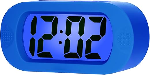 Plumeet Kids Alarm Clock Large Digital LCD Travel Alarm Clocks with Snooze and Night Light - Ascending Sound and Handheld Size - Best Gift for Kids (Blue)