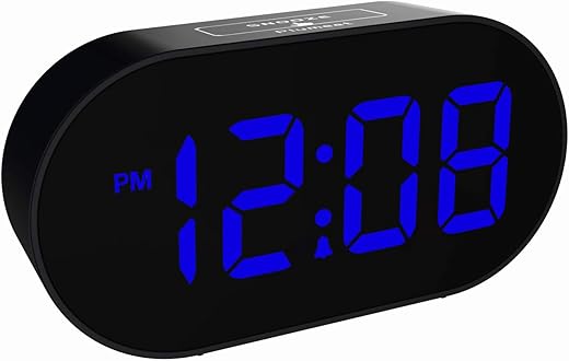 Plumeet [Updated Version] LED Alarm Clock Digital Clocks with Adjustable Brightness Dimmer and Alarm Volume - Blue Digit Display 12-24 Hrs - Kids Clocks with Snooze and USB Port (Navy Blue)