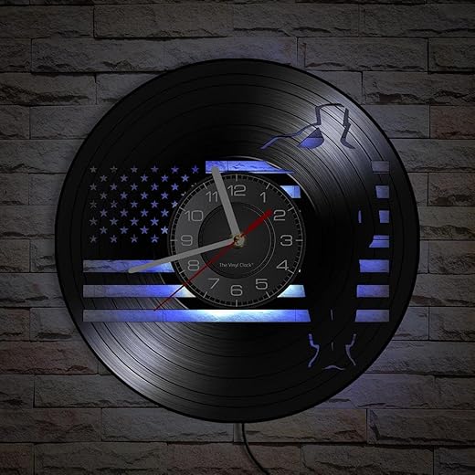 Policeman Wall Clock, 7 Color Changing LED Night Light Police Officer Wall Clock Modern Decorative Silent Non Ticking Battery Wall Watch Clock for Police Station Police Office(12inch)